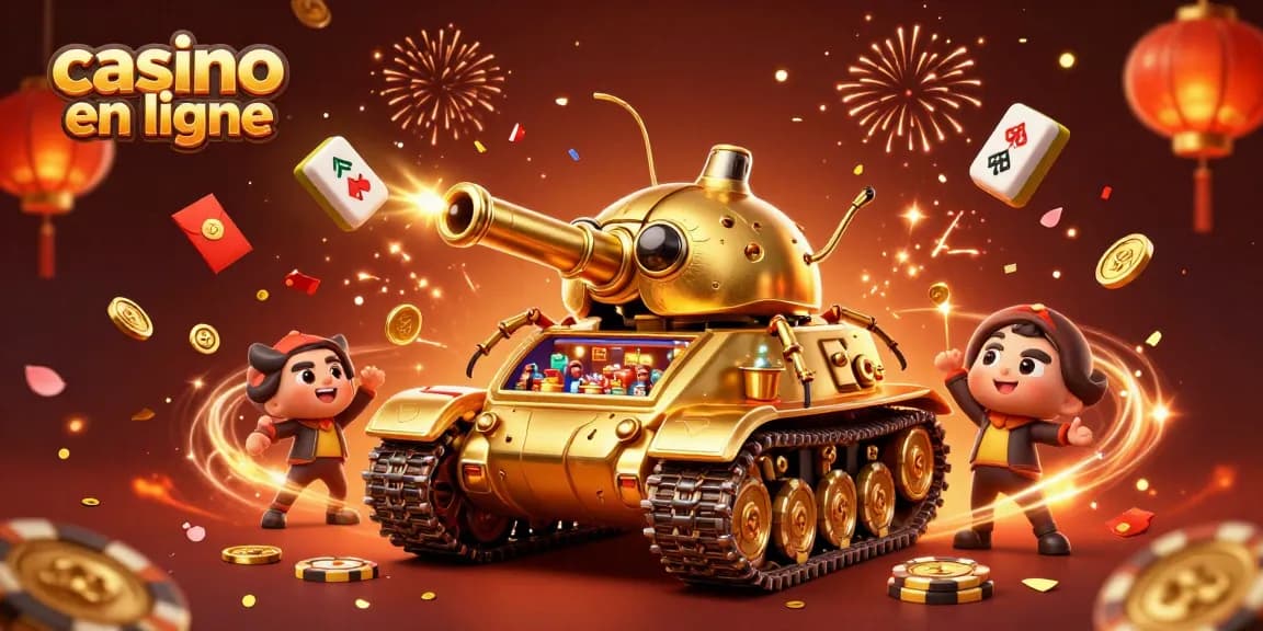 Jouer au casino en ligne avec un tank à scarabée doré révélant un mini-casino à l'intérieur.