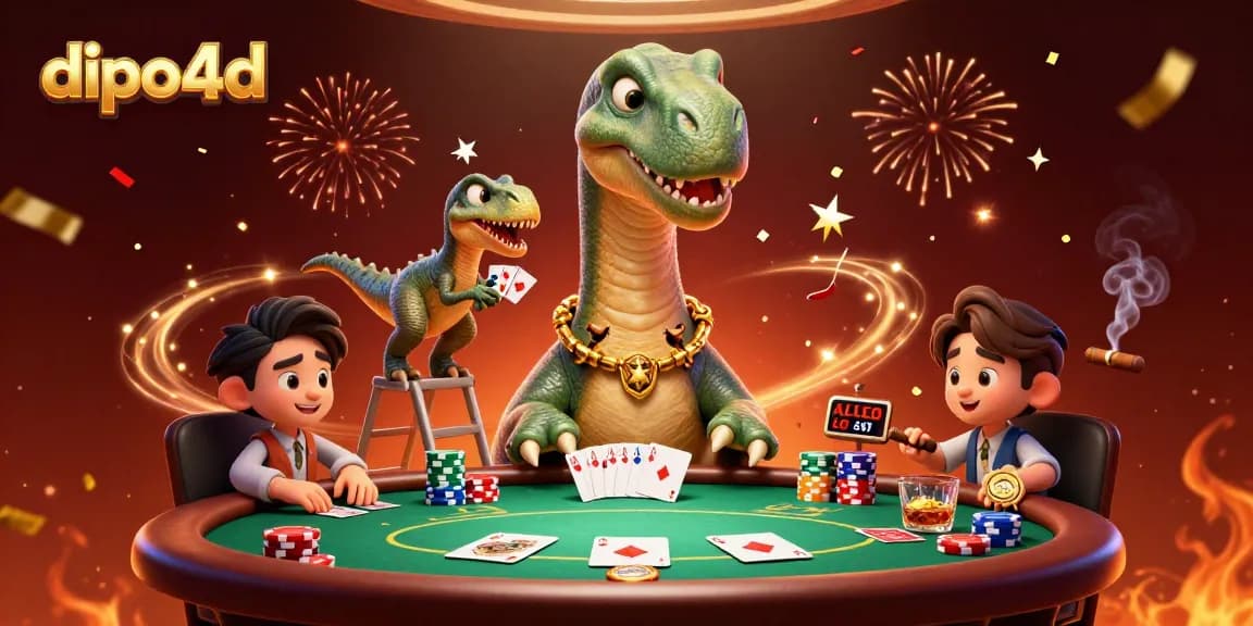 Experience exhilarating gaming with dipo4d at a vibrant poker table, featuring dynamic characters.