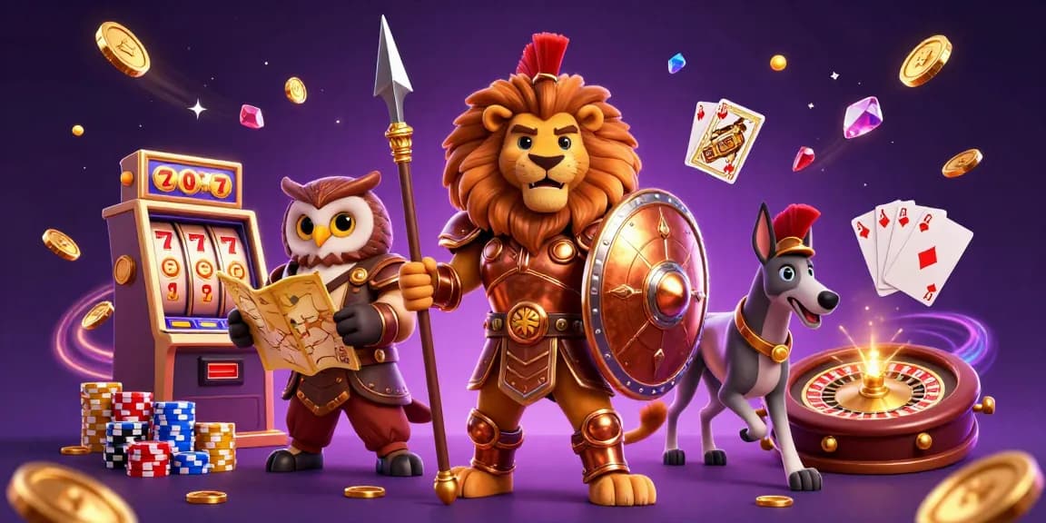 Engage in slot mahjong action with vibrant characters amidst sparkling gems and cascading coins.