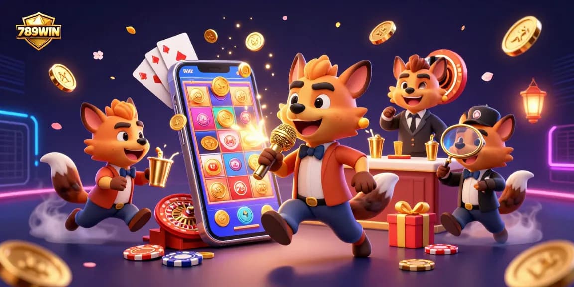 Experience 789WIN's vibrant atmosphere with lively hyenas in a casino comedy scene, engaging players with excitement.