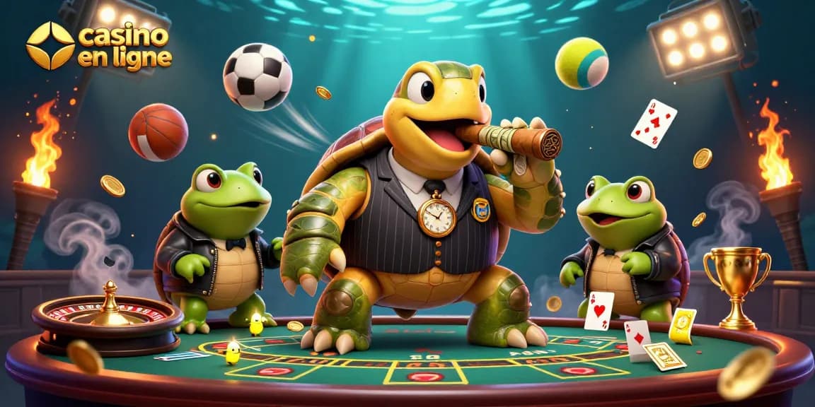 Visualiser des jeux de casino en ligne avec des personnages animés, des jeux de cartes et une ambiance lumineuse.