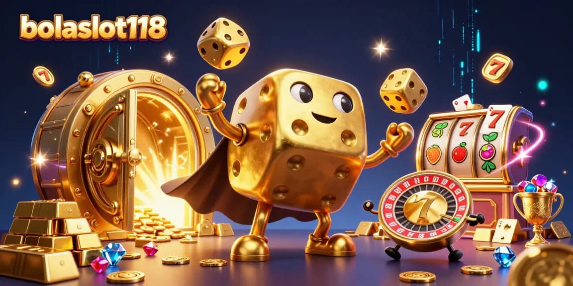Experience vibrant slots excitement with bolaslot118's immersive 3D casino illustration filled with dynamic gaming elements.