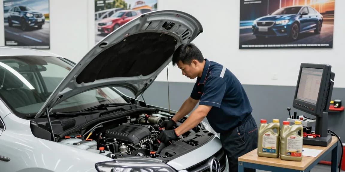 Mechanic demonstrating best auto repair services in a well-equipped workshop with tools and car parts.