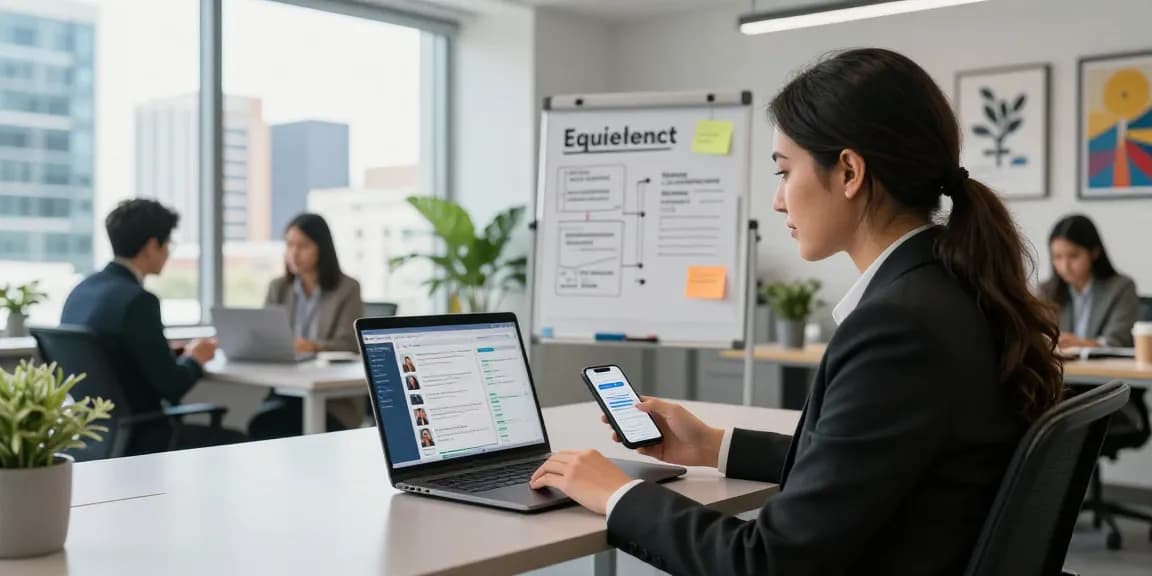 Recruitment specialist hiring engineers in Latin America with candidate profiles on their laptop.
