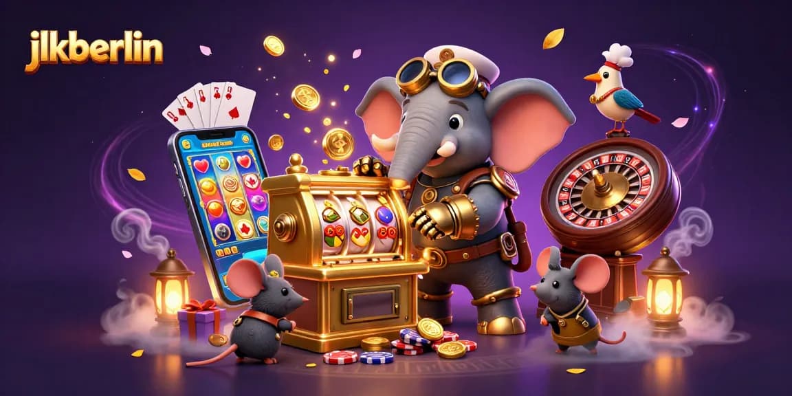 Experience thrilling wins at jlkberlin with a vibrant 3D digital illustration of exciting slots and gameplay.