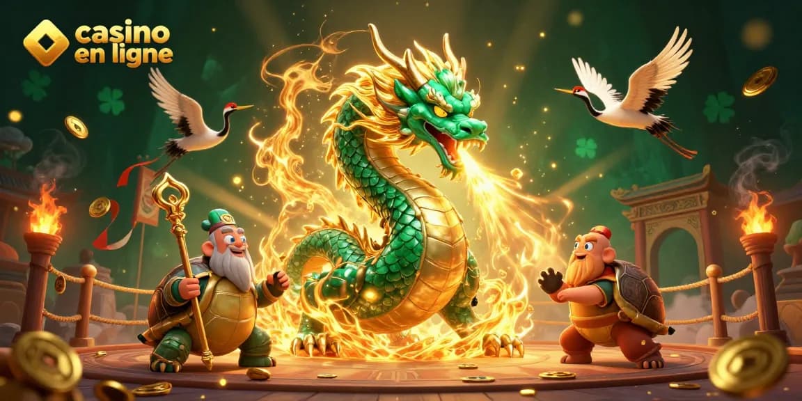 Pariez sur casino en ligne avec un dragon émeraude et des symboles porte-bonheur.