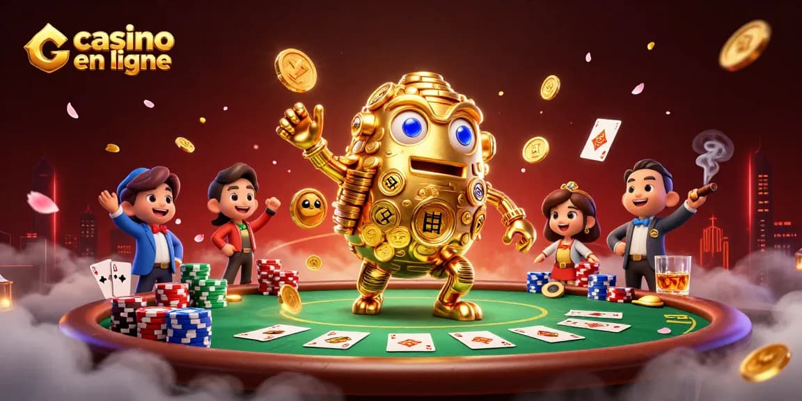 Jouez au casino en ligne avec un golem doré qui attire des jetons de poker scintillants.