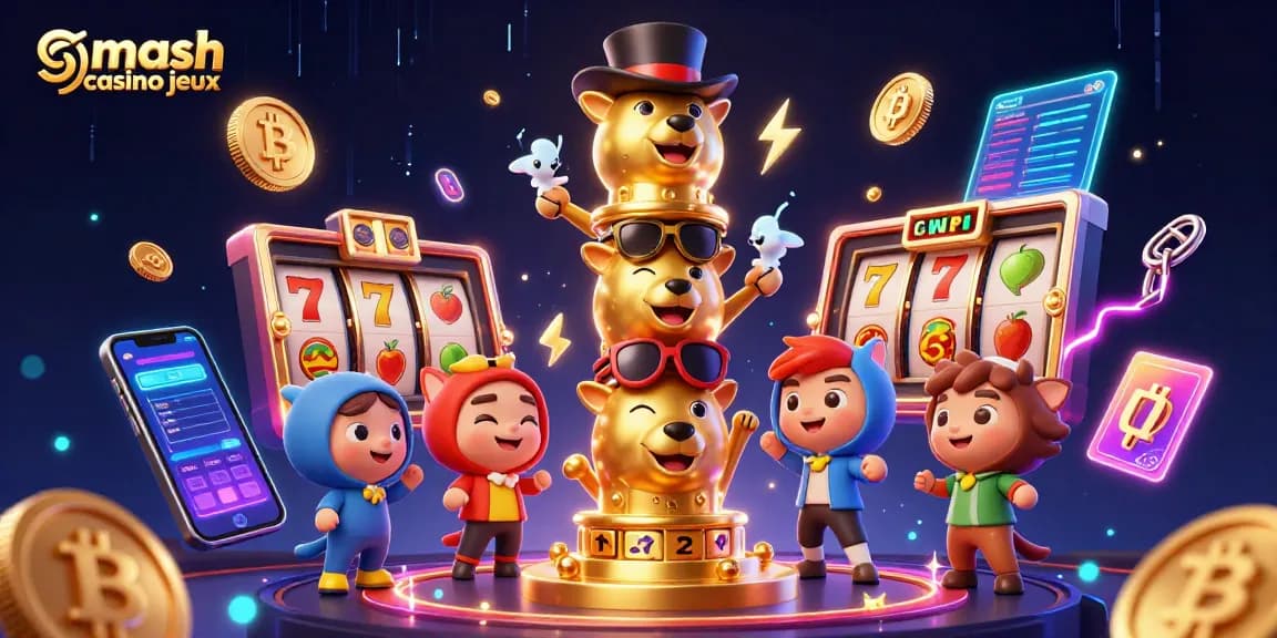 Découvrez les jeux de Smash Casino, avec des machines à sous colorées et des éléments de crypto-monnaie.