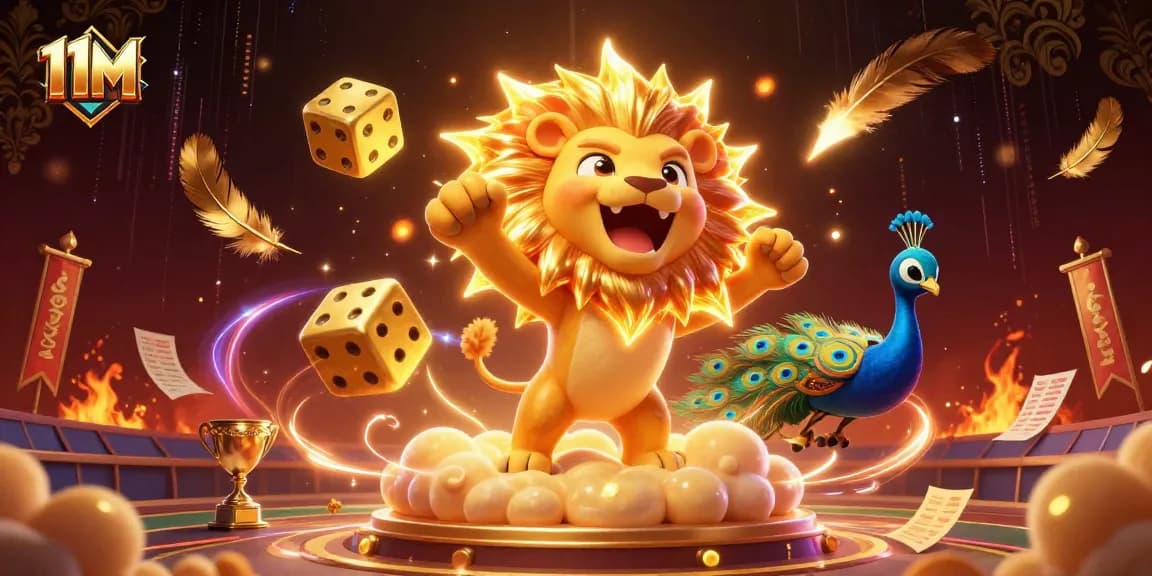 11M sports betting scene with a roaring sun lion and dynamic casino elements in an exciting atmosphere.