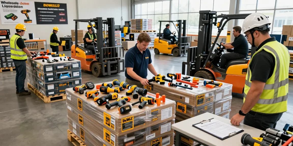 Best Mix DeWalt Tools Pallets (50 Units) | Wholesale Liquidation & Nationwide Shipping process in action in a busy warehouse.