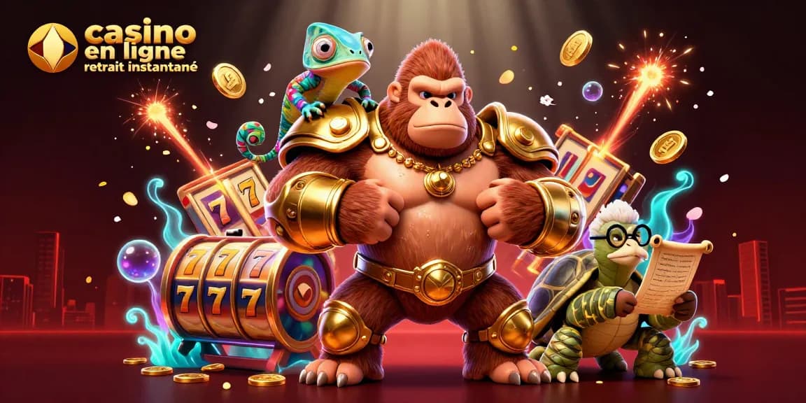 Illustration du casino en ligne retrait instantané montrant des personnages 3D gagnant rapidement.