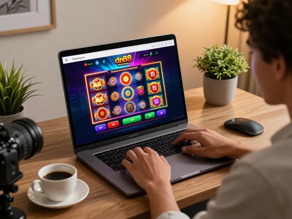 Engaging online gaming experience for dn88 đăng nhập with vibrant slot games displayed on a laptop.