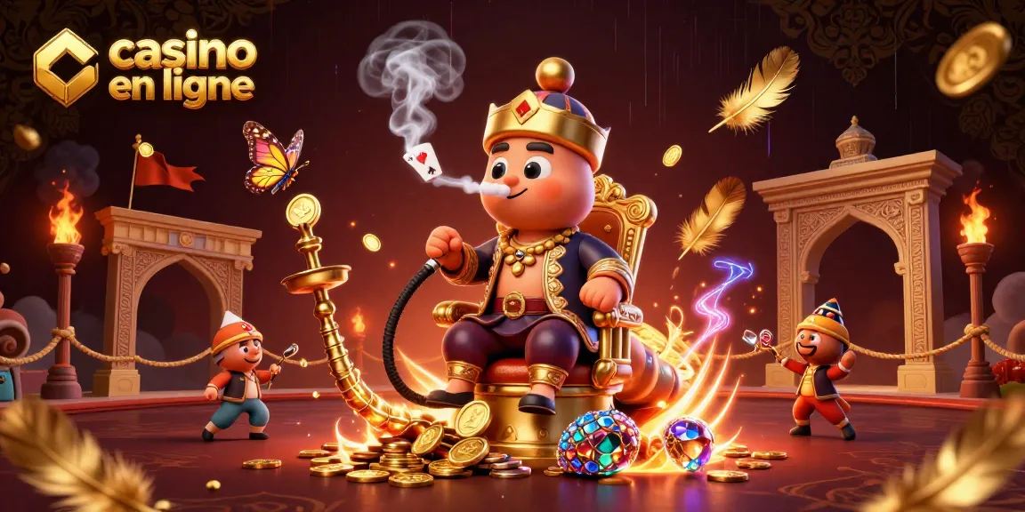 Visualisez l'univers des jeux de casino en ligne avec un maître chicha et des symboles de poker.