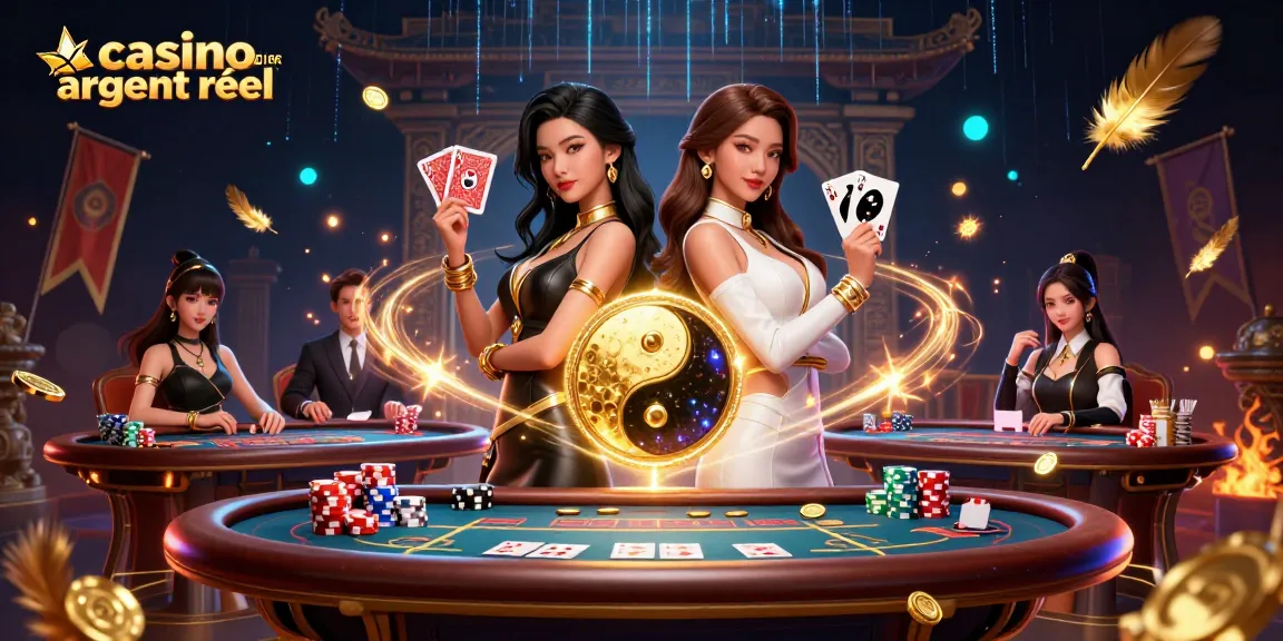 Scène engageante de deux femmes asiatiques avec des cartes de poker illustrant l'excitation du casino en ligne argent réel dans une illustration dynamique en 3D.
