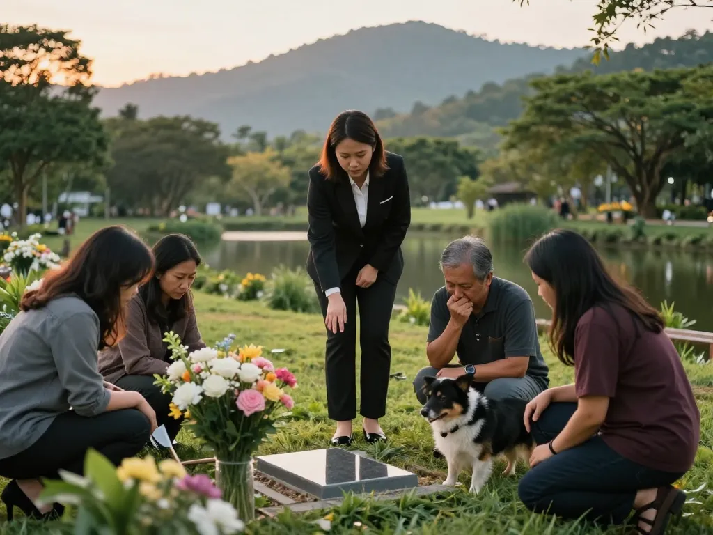 Family receiving compassionate jasa pemakaman jogja services in serene memorial park.