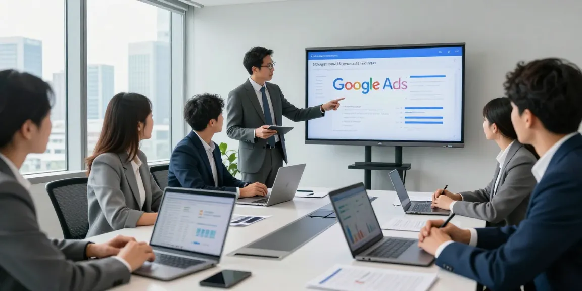 Team strategizing on google ads agency ad accounts in a modern office