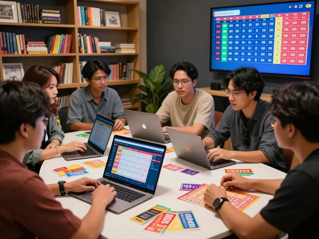 Engaged players exploring Keluaran HK data during Togel Hongkong lottery insights session.