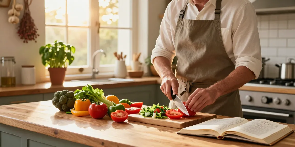 Home cook preparing a vibrant salad, inviting kitchen scene—click here for fresh culinary inspiration