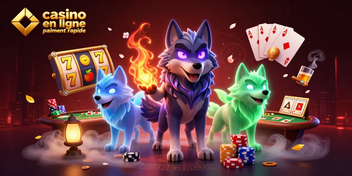 Jeux de casino en ligne paiement rapide avec un loup spectral et des éléments de poker éclatants.