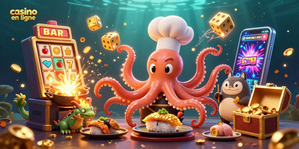 Gagnez au casino en ligne avec un poulpe chef sushi et des symboles gagnants