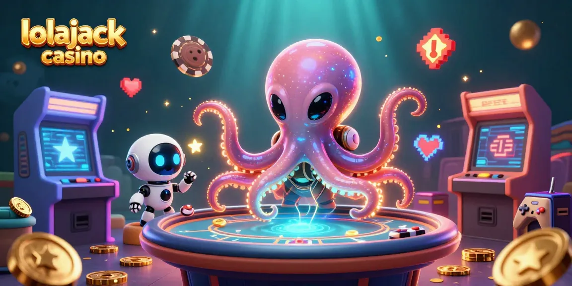 Experience the vibrant games at lolajack casino with an alien octopus and arcade gaming dynamic.