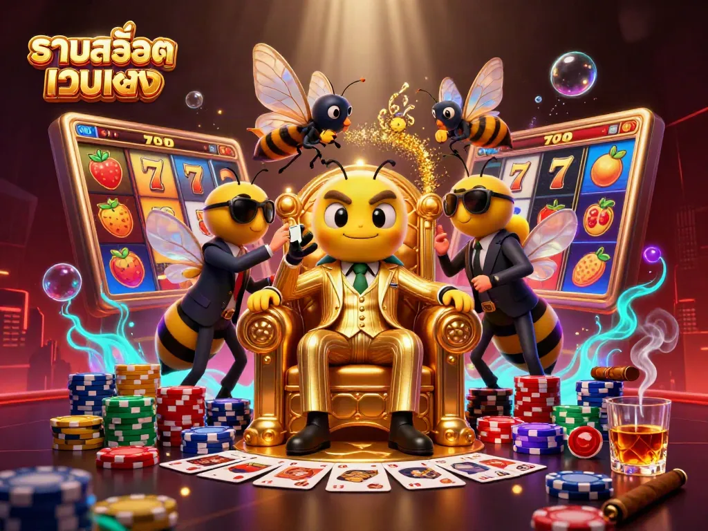 Engage with รวมสล็อตเว็บตรง in a vibrant 3D scene featuring rich slot game elements and characters.