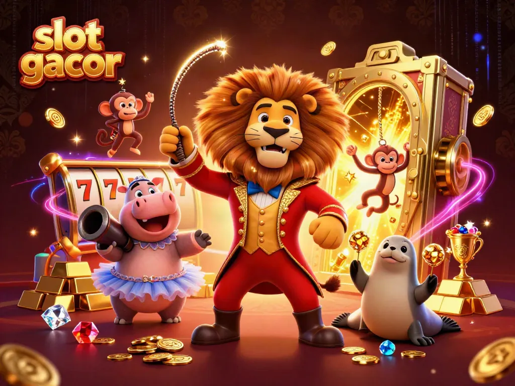 Engage with thrilling slot gacor action featuring lively characters and dazzling treasures in a vibrant casino scene.