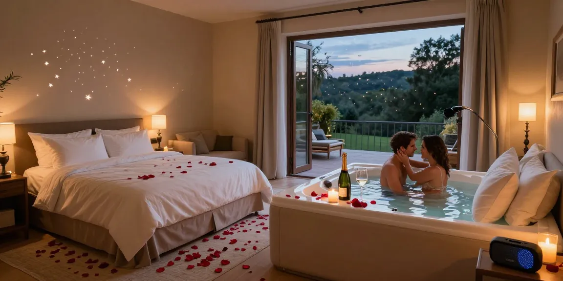 Enjoying a romantic evening in a jacuzzi privatif Toulouse, surrounded by candlelight and cozy ambiance.