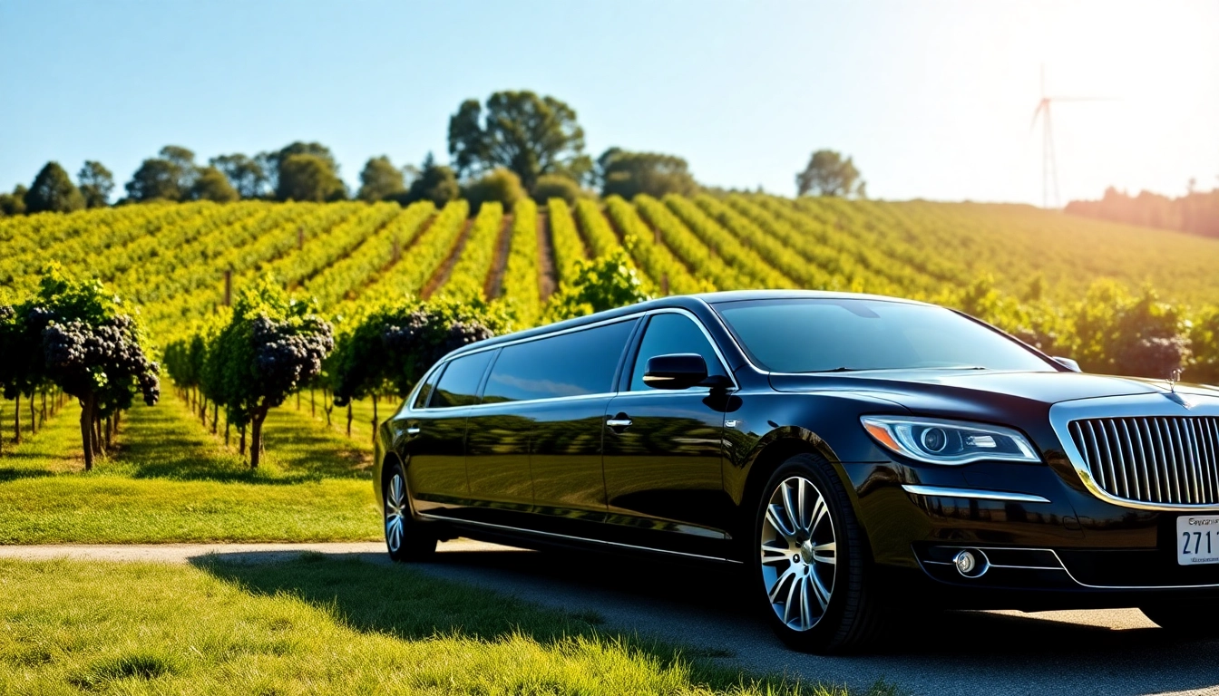 Experience a luxurious wine tour limo service in front of a stunning vineyard.