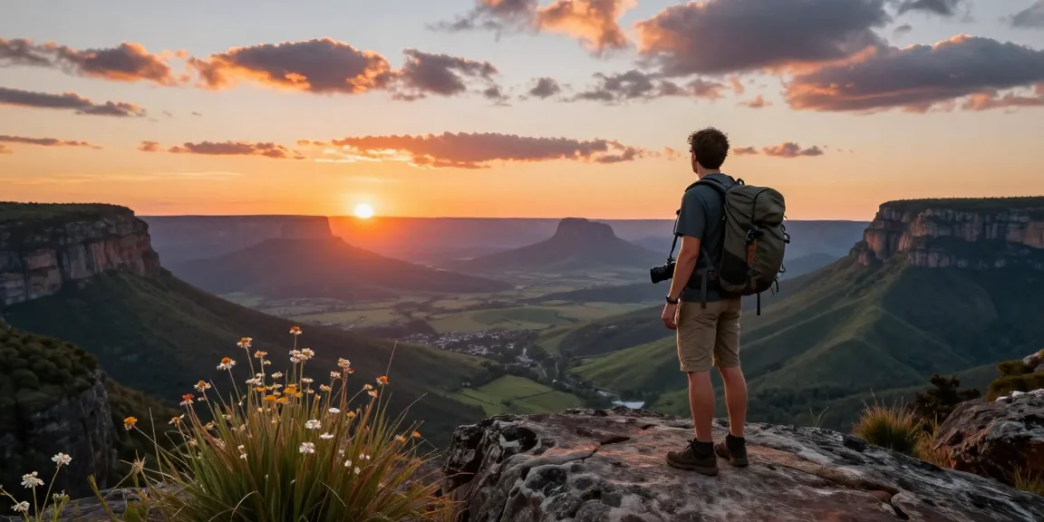 Accommodation Magaliesberg traveler enjoying stunning mountain views at sunset.