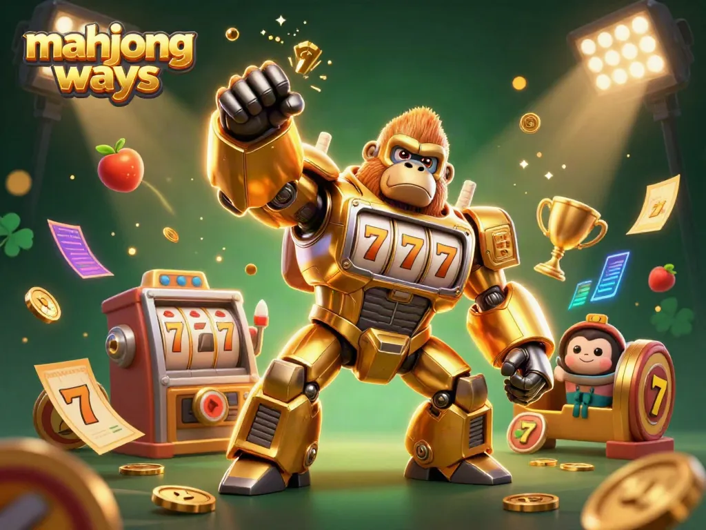 Engaging scene of Mahjong Ways slot game featuring dynamic elements and a golden gorilla mech.