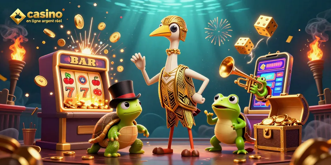 Casino en ligne argent réel : illustration 3D dynamique avec un crâne, une tortue et une grenouille au casino