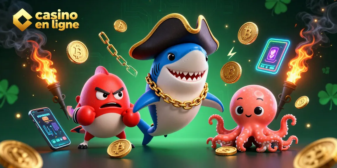 Jouer dans un casino en ligne avec des personnages célébrant des gains en crypto-monnaies.