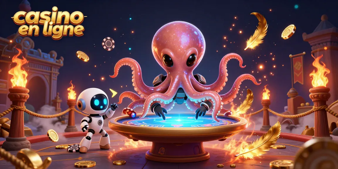 Jouez à casino en ligne avec une scène immersive d'une pieuvre extraterrestre et un robot.