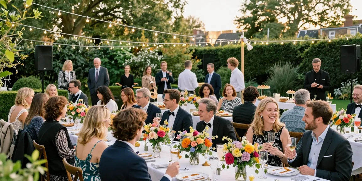 Marquee hire London setup for an elegant garden party with guests enjoying sophisticated decor.
