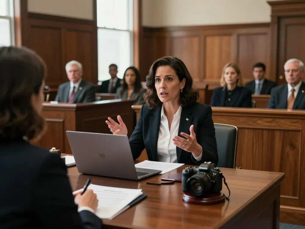 Vanessa R. Dozier, Maryland divorce lawyer, passionately representing a client in family law courtroom.