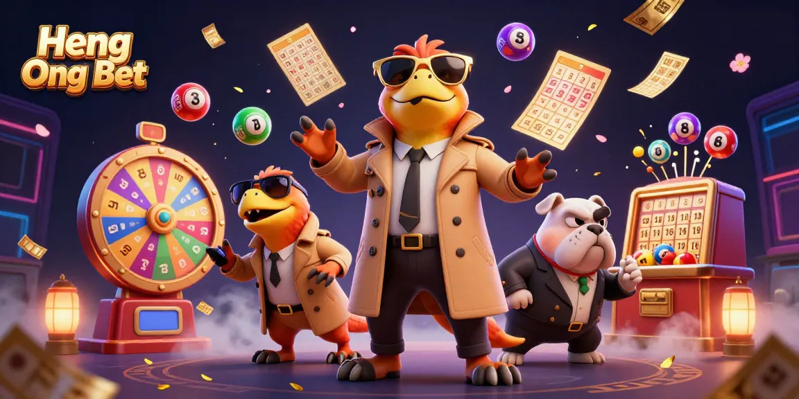 Engage in thrilling gameplay at Heng Ong Bet with colorful lottery elements and excited characters.