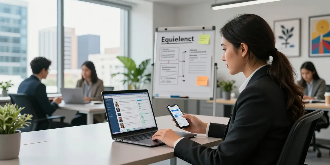 Recruitment specialist hiring engineers in Latin America with candidate profiles on their laptop.