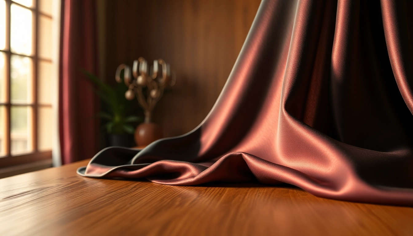Viscose stof met een luxueuze uitstraling en zachte textuur op een houten tafel