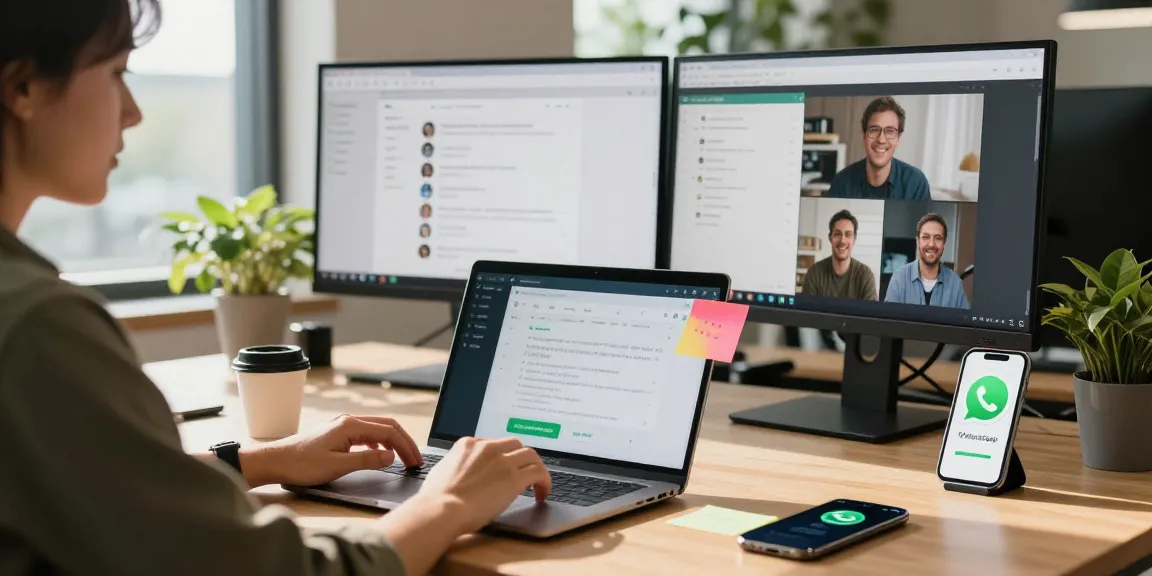 User engaging with WhatsApp網頁版 in a modern workspace setting, showcasing productivity and collaboration elements.