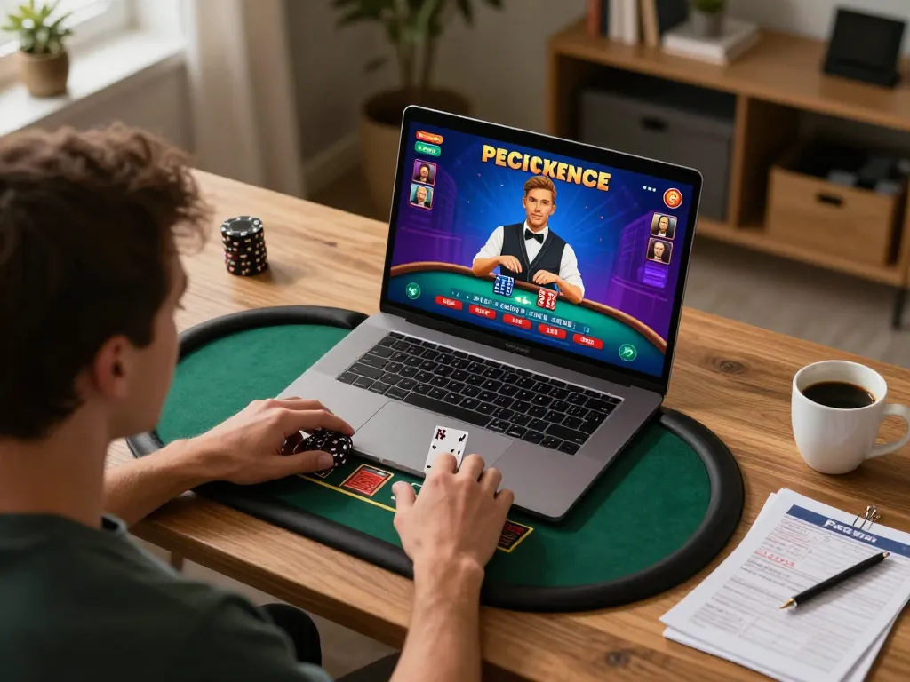 Player engaging in live dealer blackjack on TG88 in a cozy home setting, showcasing interactive gameplay.