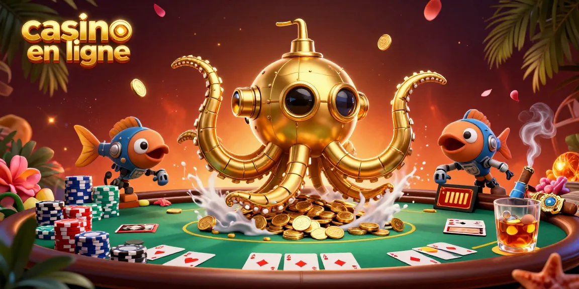 Le kraken doré surgit dans une mer de pièces d'or sur un casino en ligne animé.