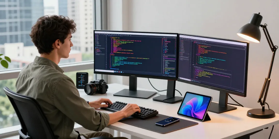 Developer coding at a modern workspace with vibrant screens showcasing 纸飞机中文版 applications and tools, reflecting a dynamic tech environment.
