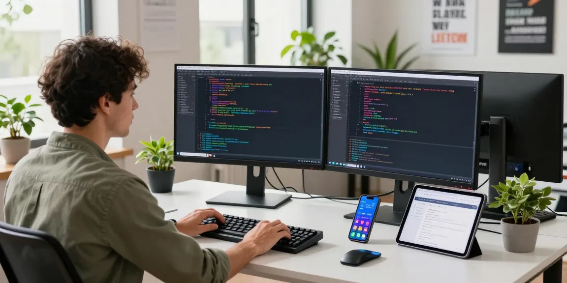 Developer working on 纸飞机中文版 in a modern tech office.