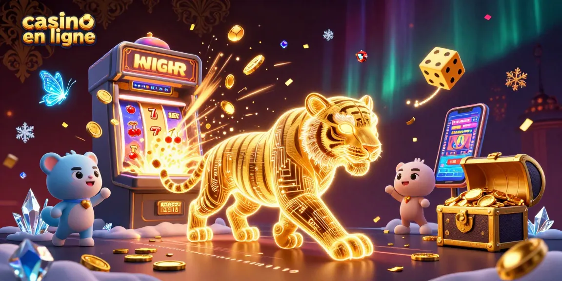 Découvrez une scène dynamique dans un casino en ligne avec un tigre doré et une machine à sous.