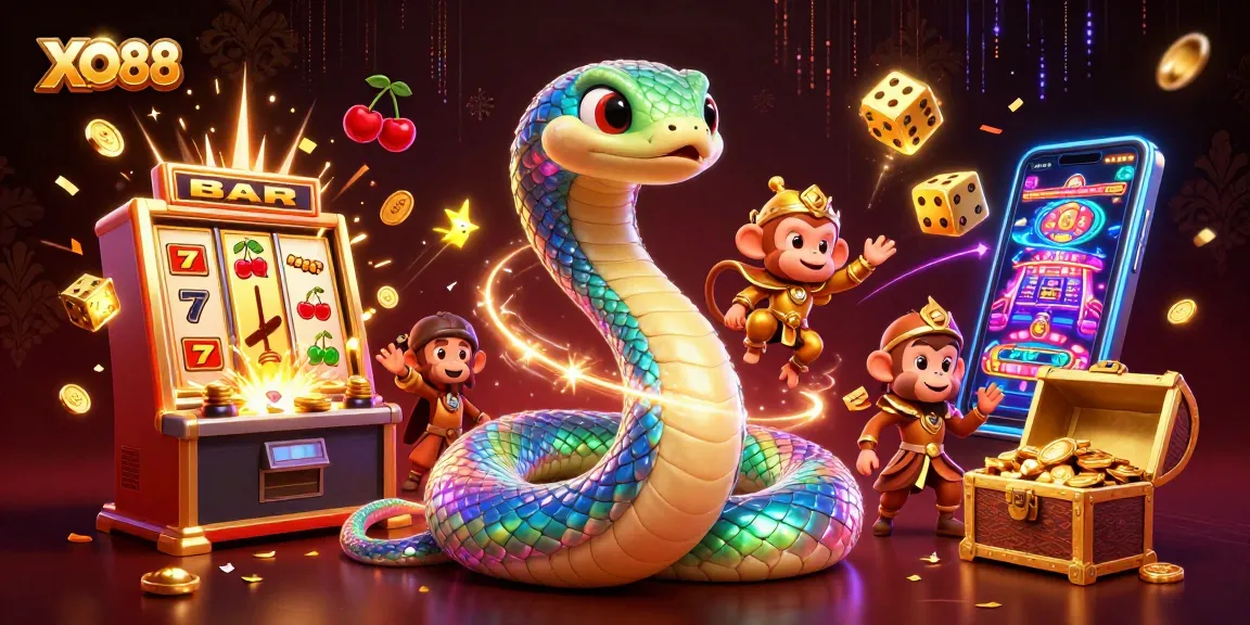 Engage with exciting XO88 slots featuring a vibrant scene of colorful characters and jackpot elements.