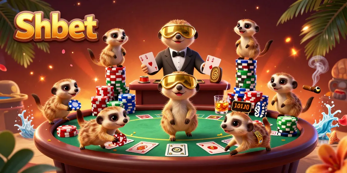 Experience the excitement of Shbet with meerkats managing a vibrant casino layout.