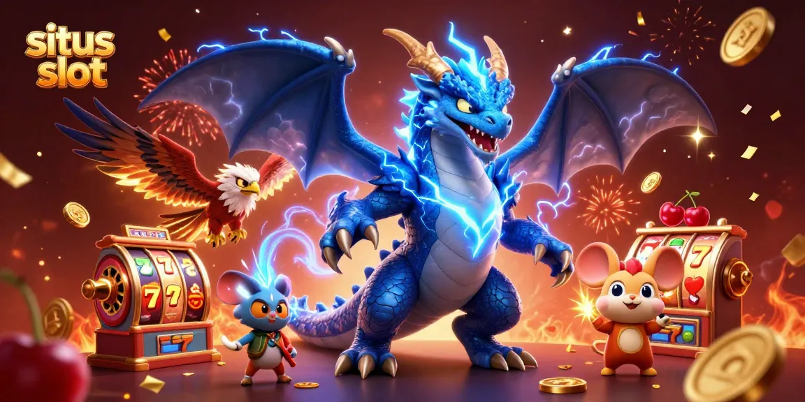 Win big at situs slot with a vibrant 3D dragon and exciting casino elements!