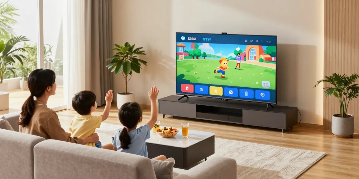 Famille profitant d'IRON TV dans un salon moderne et convivial.