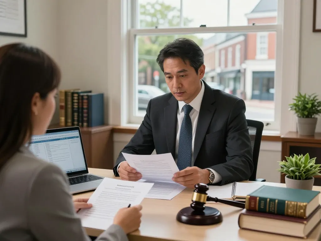 Alexandria Personal Injury Lawyer consulting with a client in a professional office setting, discussing legal strategies and case details.